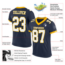 Load image into Gallery viewer, Custom Navy White-Gold Mesh Authentic Football Jersey
