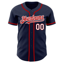 Load image into Gallery viewer, Custom Navy White-Red Authentic Baseball Jersey