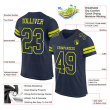 Load image into Gallery viewer, Custom Navy Neon Yellow Mesh Authentic Football Jersey