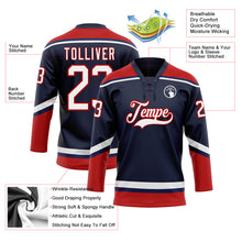 Load image into Gallery viewer, Custom Navy White-Red Hockey Lace Neck Jersey