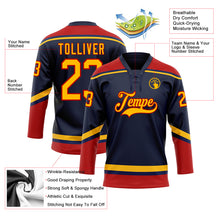 Load image into Gallery viewer, Custom Navy Gold-Red Hockey Lace Neck Jersey