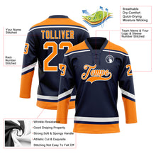 Load image into Gallery viewer, Custom Navy Bay Orange-White Hockey Lace Neck Jersey
