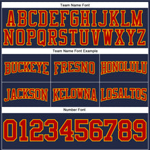 Load image into Gallery viewer, Custom Stitched Navy Red-Gold Football Pullover Sweatshirt Hoodie