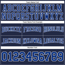 Load image into Gallery viewer, Custom Stitched Navy Royal-White Football Pullover Sweatshirt Hoodie