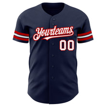 Load image into Gallery viewer, Custom Navy White-Red Authentic Baseball Jersey