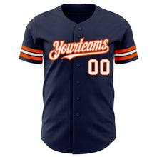 Load image into Gallery viewer, Custom Navy White-Orange Authentic Baseball Jersey