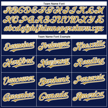 Load image into Gallery viewer, Custom Navy Old Gold-White Authentic Baseball Jersey