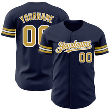 Load image into Gallery viewer, Custom Navy Old Gold-White Authentic Baseball Jersey