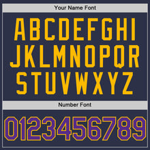 Load image into Gallery viewer, Custom Navy Purple-Gold Authentic Throwback Baseball Jersey