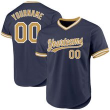 Load image into Gallery viewer, Custom Navy Old Gold-White Authentic Throwback Baseball Jersey