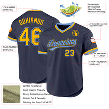 Load image into Gallery viewer, Custom Navy Gold-Light Blue Authentic Throwback Baseball Jersey