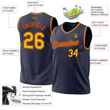 Load image into Gallery viewer, Custom Navy Gold-Orange Authentic Throwback Basketball Jersey