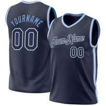 Load image into Gallery viewer, Custom Navy White-Light Blue Authentic Throwback Basketball Jersey