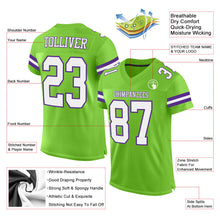Load image into Gallery viewer, Custom Neon Green White-Purple Mesh Authentic Football Jersey