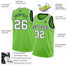 Load image into Gallery viewer, Custom Neon Green White-Navy Authentic Basketball Jersey