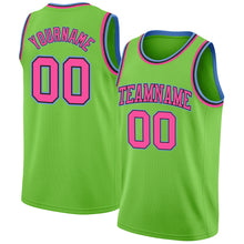 Load image into Gallery viewer, Custom Neon Green Pink-Light Blue Authentic Basketball Jersey