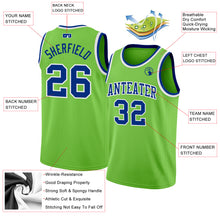 Load image into Gallery viewer, Custom Neon Green Royal-White Authentic Basketball Jersey