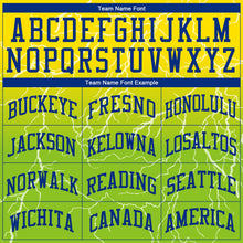 Load image into Gallery viewer, Custom Neon Green Royal-Gold Round Neck Sublimation Basketball Suit Jersey