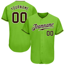 Load image into Gallery viewer, Custom Neon Green Brown-White Authentic Baseball Jersey