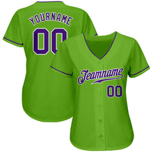 Load image into Gallery viewer, Custom Neon Green Purple-White Authentic Baseball Jersey