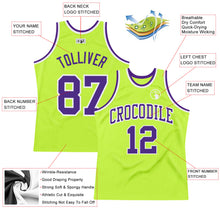 Load image into Gallery viewer, Custom Neon Green Purple-White Authentic Throwback Basketball Jersey