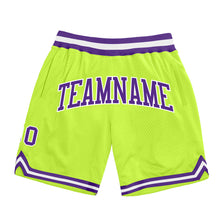 Load image into Gallery viewer, Custom Neon Green Purple-White Authentic Throwback Basketball Shorts