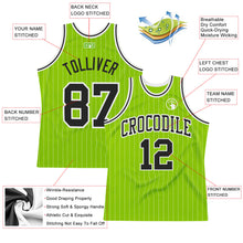 Load image into Gallery viewer, Custom Neon Green White Pinstripe Black-White Authentic Basketball Jersey
