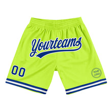Load image into Gallery viewer, Custom Neon Green Royal-White Authentic Throwback Basketball Shorts
