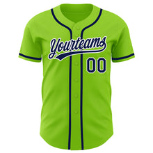 Load image into Gallery viewer, Custom Neon Green Navy-White Authentic Baseball Jersey