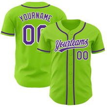 Load image into Gallery viewer, Custom Neon Green Purple-White Authentic Baseball Jersey
