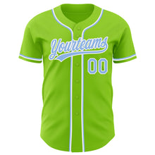 Load image into Gallery viewer, Custom Neon Green Light Blue-White Authentic Baseball Jersey