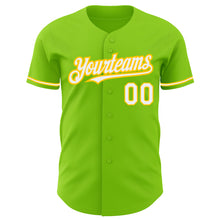 Load image into Gallery viewer, Custom Neon Green White-Yellow Authentic Baseball Jersey