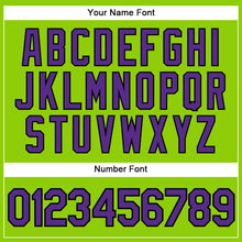 Load image into Gallery viewer, Custom Neon Green Black Pinstripe Purple Authentic Baseball Jersey