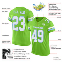 Load image into Gallery viewer, Custom Neon Green White-Light Blue Mesh Authentic Football Jersey