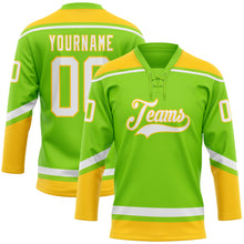 Load image into Gallery viewer, Custom Neon Green White-Yellow Hockey Lace Neck Jersey
