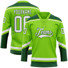 Load image into Gallery viewer, Custom Neon Green White-Green Hockey Lace Neck Jersey