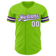 Load image into Gallery viewer, Custom Neon Green White-Purple Authentic Baseball Jersey