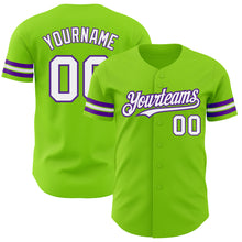Load image into Gallery viewer, Custom Neon Green White-Purple Authentic Baseball Jersey