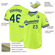 Load image into Gallery viewer, Custom Neon Green Royal-White Authentic Throwback Baseball Jersey