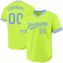 Load image into Gallery viewer, Custom Neon Green Light Blue-White Authentic Throwback Baseball Jersey