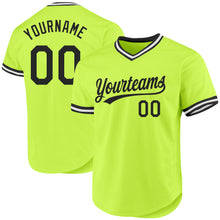 Load image into Gallery viewer, Custom Neon Green Black-White Authentic Throwback Baseball Jersey