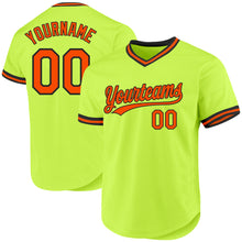 Load image into Gallery viewer, Custom Neon Green Orange-Black Authentic Throwback Baseball Jersey