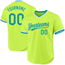 Load image into Gallery viewer, Custom Neon Green Teal-White Authentic Throwback Baseball Jersey
