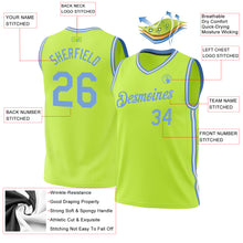Load image into Gallery viewer, Custom Neon Green Light Blue-White Authentic Throwback Basketball Jersey