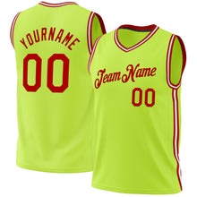 Load image into Gallery viewer, Custom Neon Green Red-White Authentic Throwback Basketball Jersey