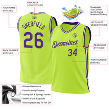 Load image into Gallery viewer, Custom Neon Green Purple-White Authentic Throwback Basketball Jersey