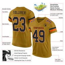 Load image into Gallery viewer, Custom Old Gold Black-Orange Mesh Authentic Football Jersey
