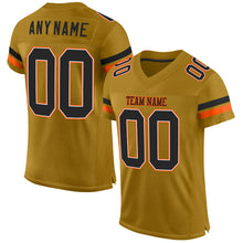 Load image into Gallery viewer, Custom Old Gold Black-Orange Mesh Authentic Football Jersey