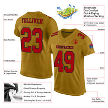 Load image into Gallery viewer, Custom Old Gold Red-Black Mesh Authentic Football Jersey