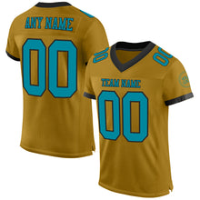 Load image into Gallery viewer, Custom Old Gold Teal-Black Mesh Authentic Football Jersey